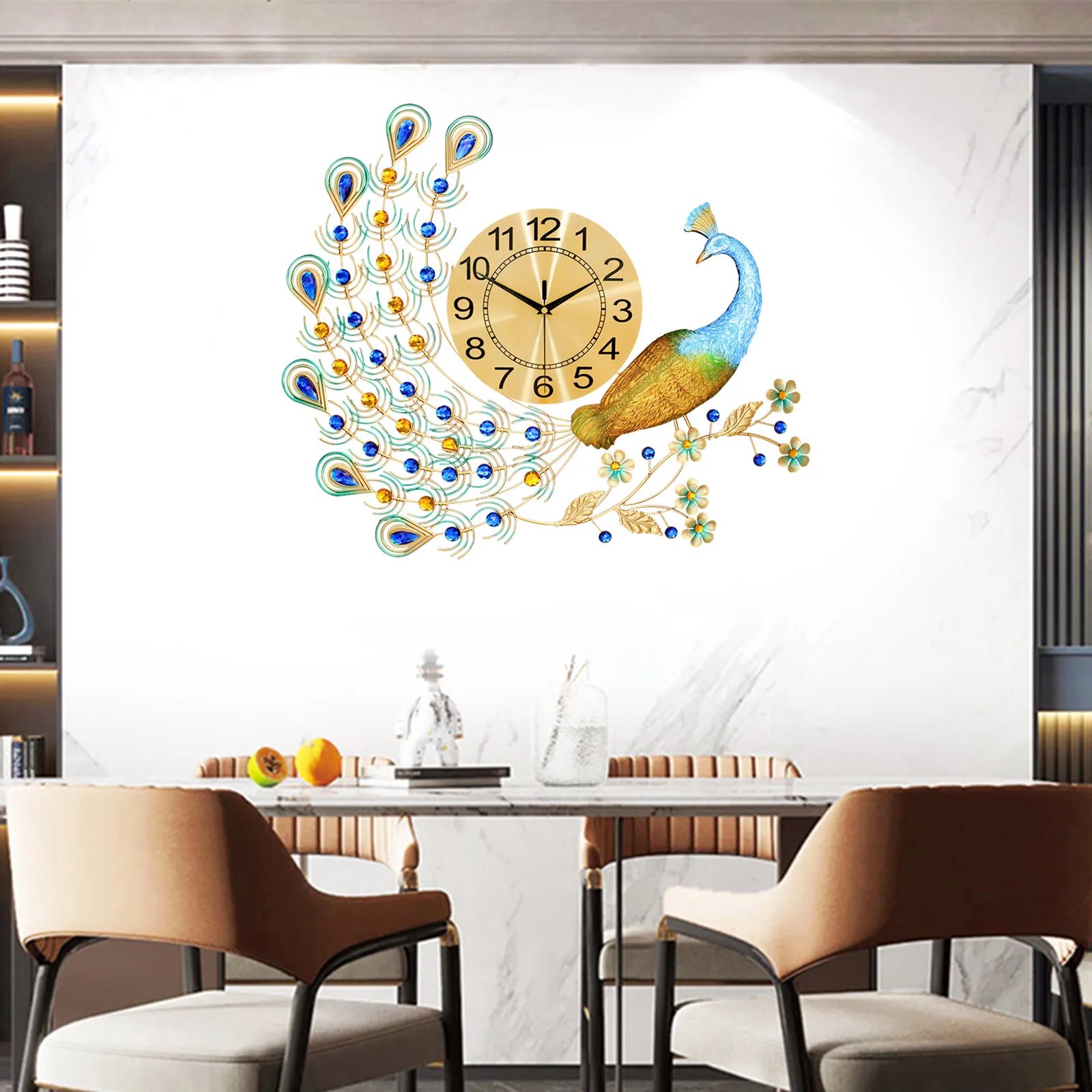 Luxury Large Peacock Wall Clock Metal Living Room Bedroom Wall Watch Decoration Modern Design Entrance Silent Digital Clock
Luxury Large Peacock Wall Clock Metal Living Room Bedroom Wall Watch Decoration Modern Design Entrance Silent Digital Clock