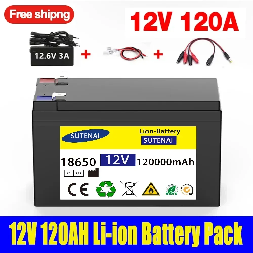 

Upgraded 12V 120Ah 18650 lithium battery Built-in BMS pack Rechargeable battery for solar energy electric vehicle battery