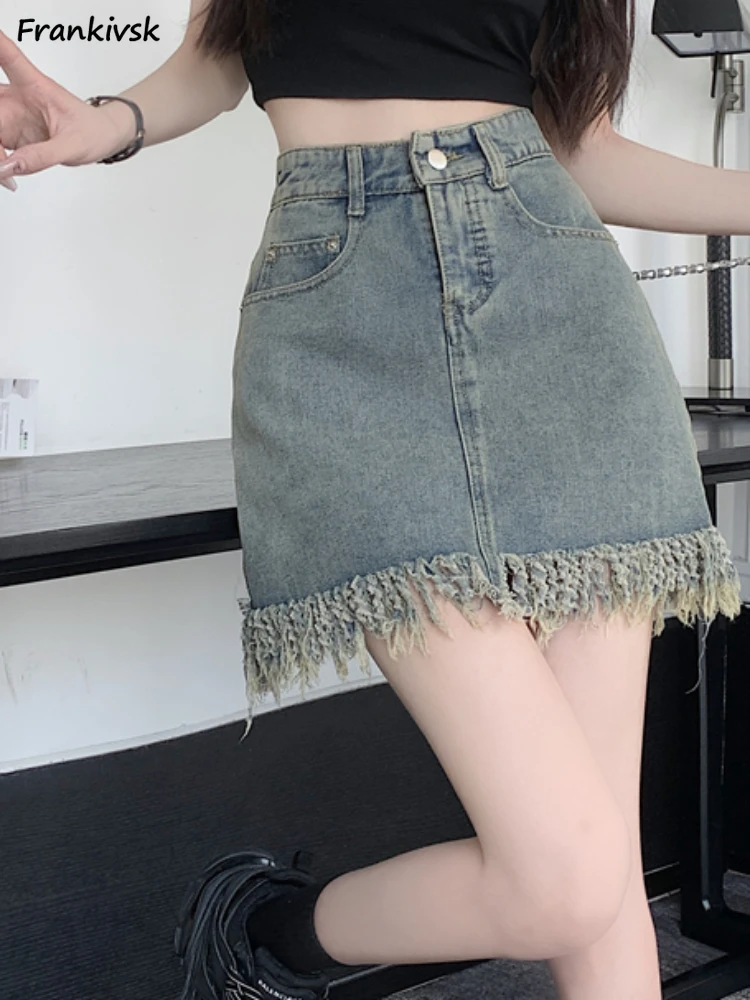 Retro Denim Skirts Women A-line Slim Streetwear Fit Above Knee Temperament Commute Harajuku Soft Fashion Youthful Tassel Summer
Retro Denim Skirts Women A-line Slim Streetwear Fit Above Knee Temperament Commute Harajuku Soft Fashion Youthful Tassel Summer