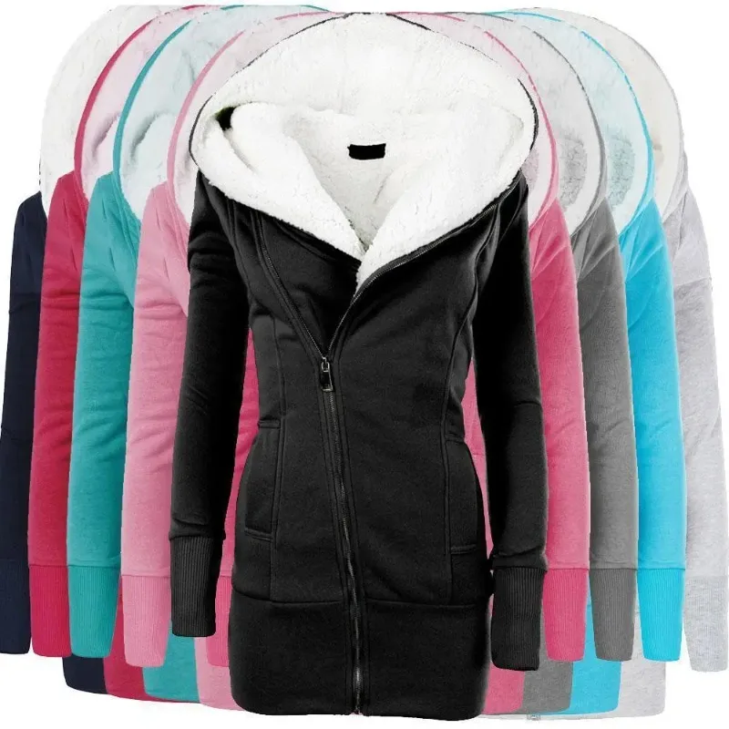 

Женская утепленная куртка средней длины, кардиган из овечьей шерсти с капюшоном и длинным рукавом, теплый флисовый кардиган, осень/зима 2023