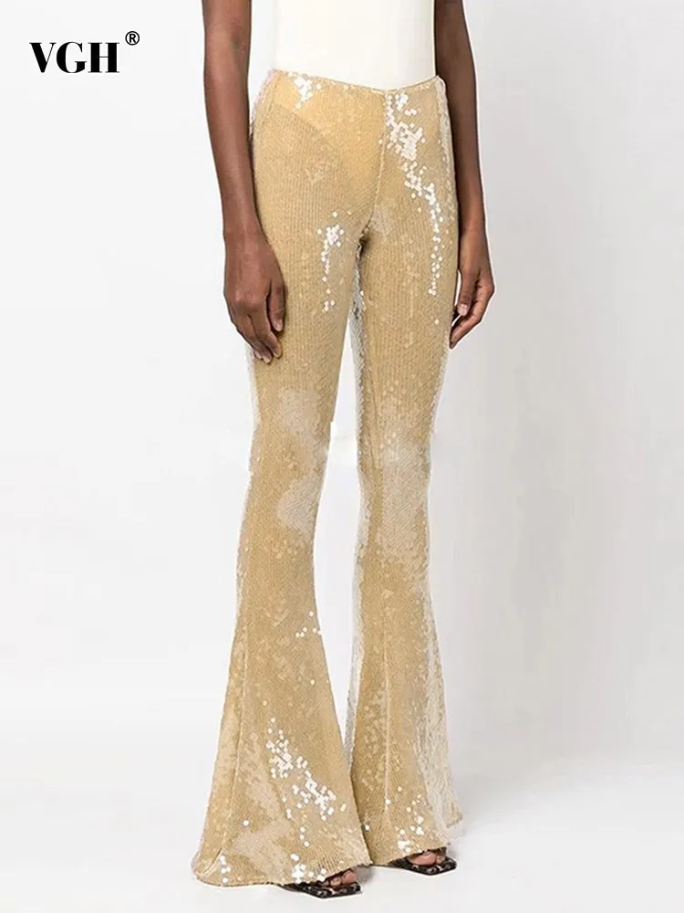 VGH Spliced Sequins Glossy Flare Pants For Women High Waist Full Length Streetwear Trousers Female Fashion Style Clothing New
VGH Spliced Sequins Glossy Flare Pants For Women High Waist Full Length Streetwear Trousers Female Fashion Style Clothing New