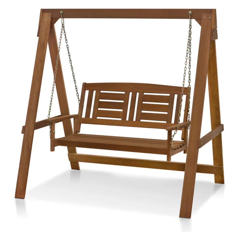 

Furinno Tioman Hardwood Hanging Porch Swing with Stand, Seating Capacity 3 Swing Hanging Chair