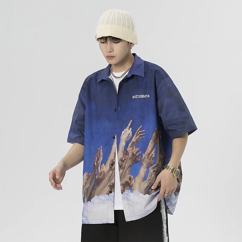 Summer Casual Shirts Popular Splicing Scenery Short-sleeved Tide Brand Loose Youth Vitality 
Summer Casual Shirts Popular Splicing Scenery Short-sleeved Tide Brand Loose Youth Vitality