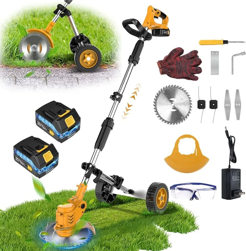 

Electric Weed Wacker, Cordless Weed Eater Battery Powered 21V 2000mAh, 4-in-1 Grass Trimmer/Brush Cutter/Mini-Lawn Mower