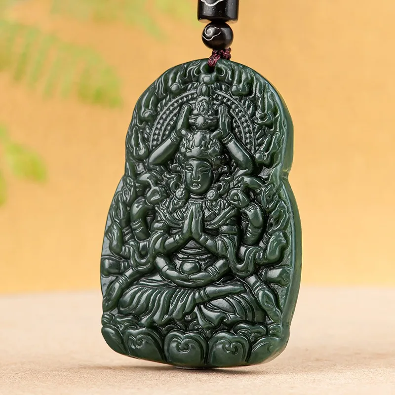 

Natural Hetian Cyan Jade Guanyin Pendant Necklace Hand-carved Fashion Charm Jewelry Jadeite Luxury Amulet Gifts for Women Men