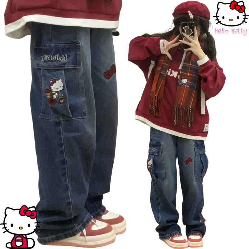 Sanrio Kawaii Hello Kitty Jeans Straight High Waist Cartoon Embroidered Casual Pants Japanese Retro Loose and Versatile Overalls
Sanrio Kawaii Hello Kitty Jeans Straight High Waist Cartoon Embroidered Casual Pants Japanese Retro Loose and Versatile Overalls