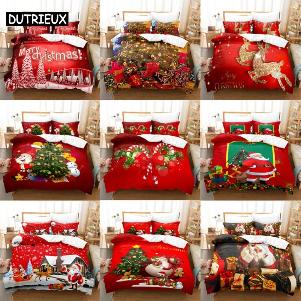 

3D Christmas Quilt Cover Bedding Set Duvet Comforter Pillow Case Bed Linens Twin Queen King Double Full Single 3PCS 2PCS Bedroom