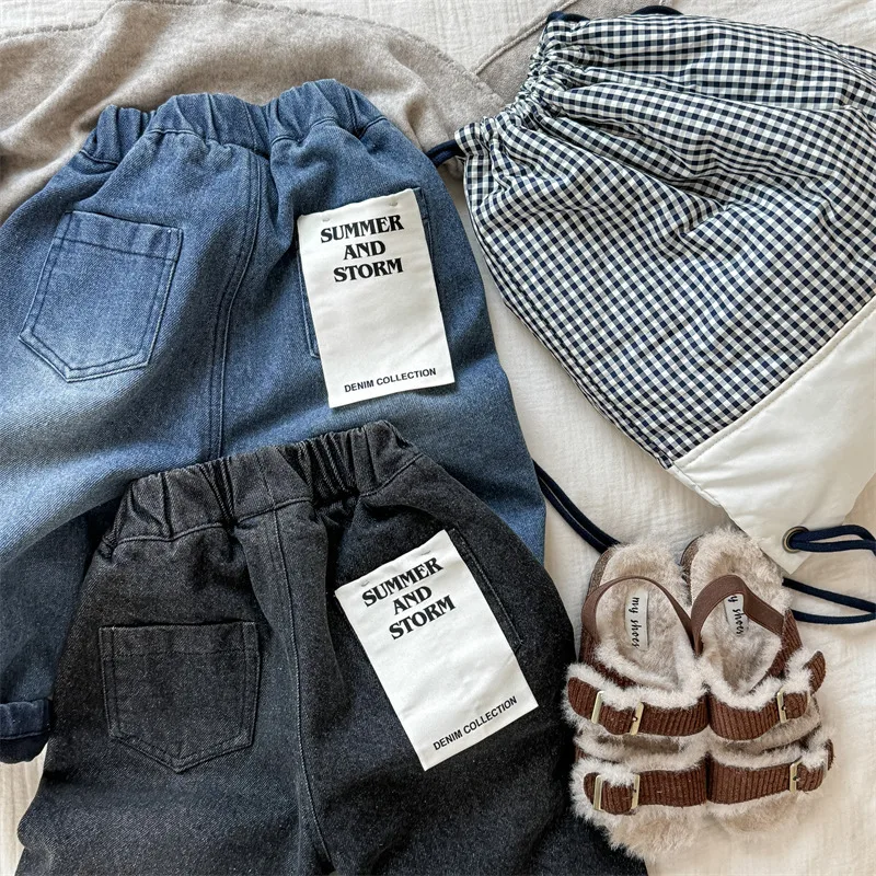 2025 Winter New Children Plus Velvet Thick Jeans Letter Print Girls Trousers Baby Boy Fleece Denim Pants Kids Warm Pants 33 Sc0b9a07d550644899e02eb8d6a01214ar