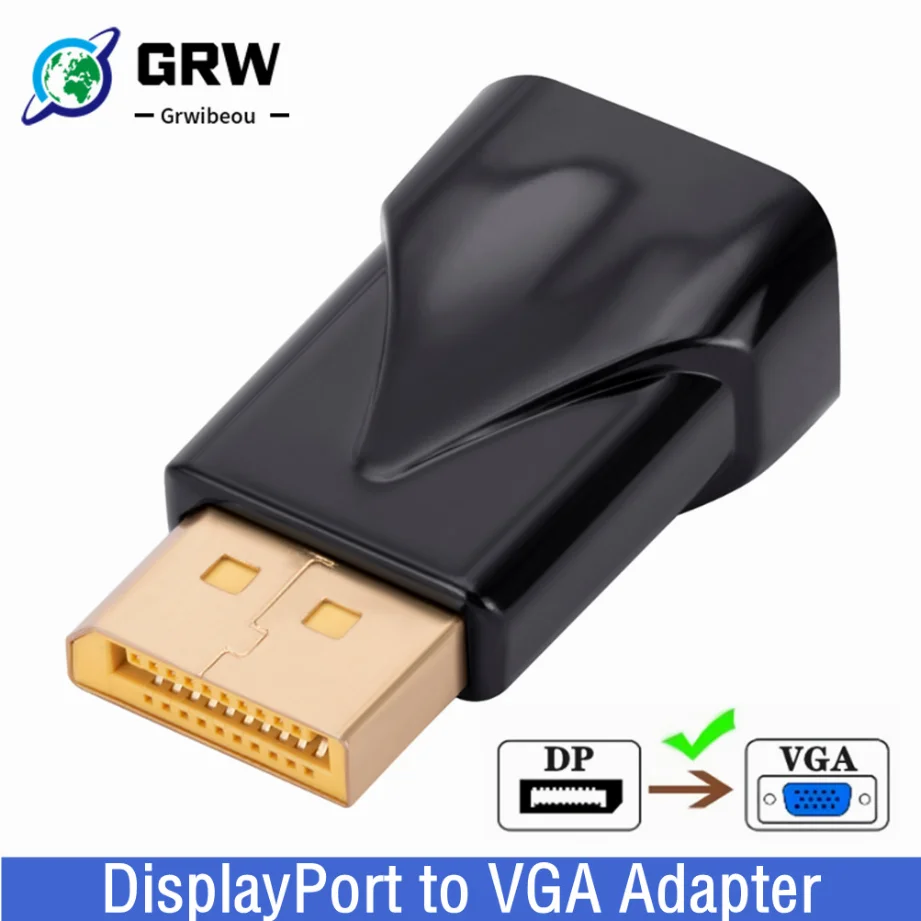 

Grwibeou DisplayPort To VGA Adapter 1080P Display Port DP Male to VGA Female Converter For PC Projector DVD TV Laptop Monitor