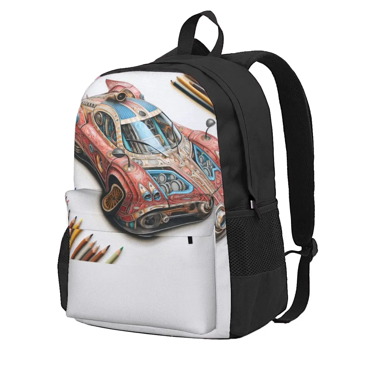 

Speed Sports Car Backpack Pencil Art Colored Cartoon Teen Polyester Hiking Backpacks Soft Pretty School Bags Rucksack