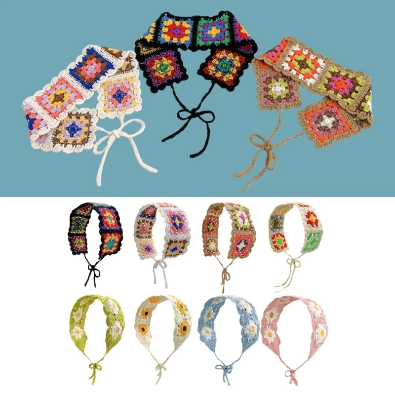 

Handmade Women Crochet Hairband Flower Pattern Turban Sunproof Kerchief H9ED