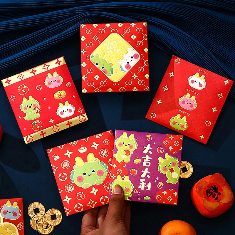 

6 шт. китайский новогодний счастливый красный конверт с драконом 2024 подарки карман для денег красный пакет Новогодние товары