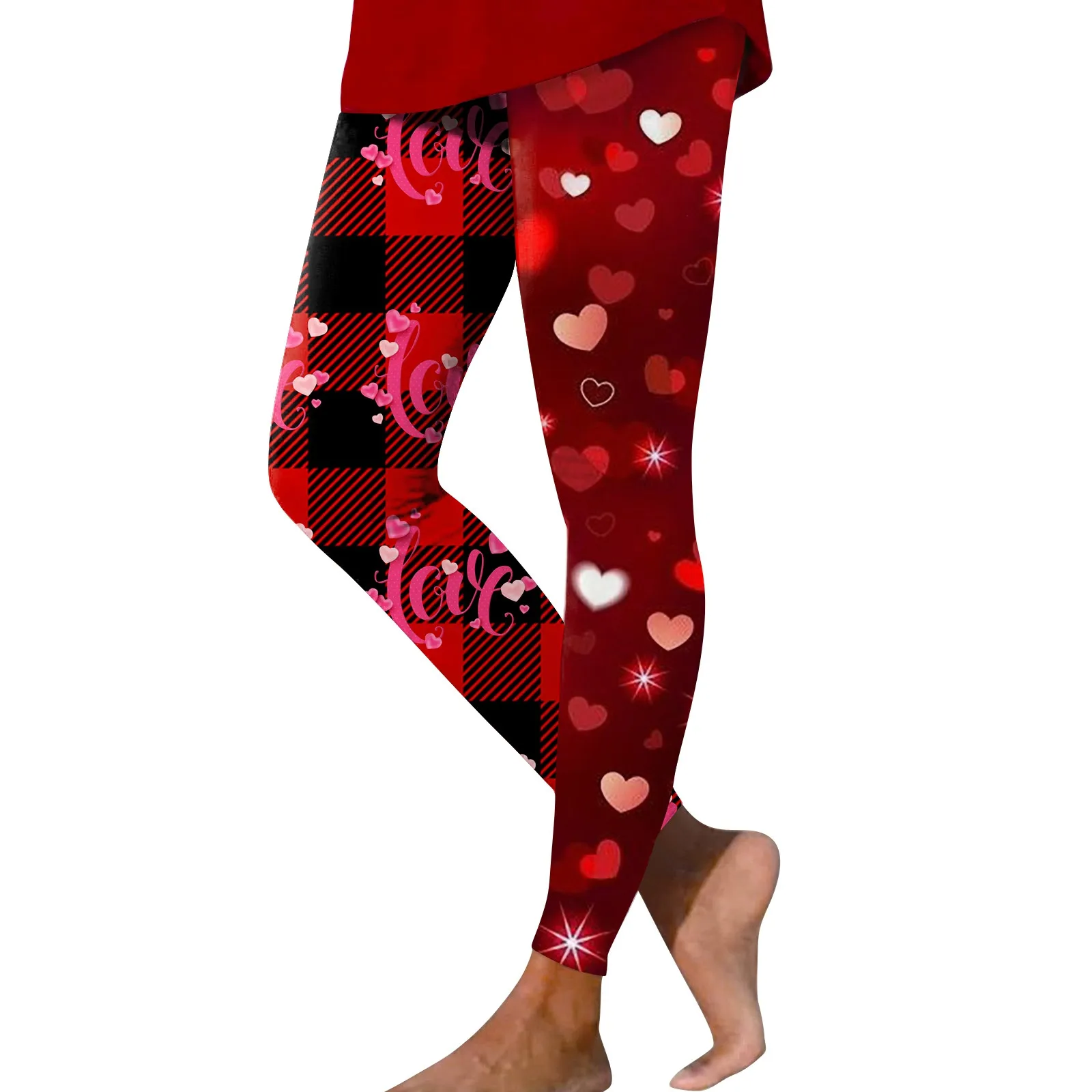 

Женские повседневные Модные уличные облегающие эластичные штаны для йоги с принтом в клетку для Дня Святого Валентина