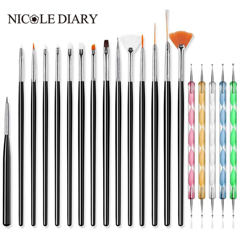 

5/20Pcs Nail Art Brush Design Tip Painting Drawing Carving Dotting Pen French Stripe Liner Acrylic UV Gel Polish Manicure Tools