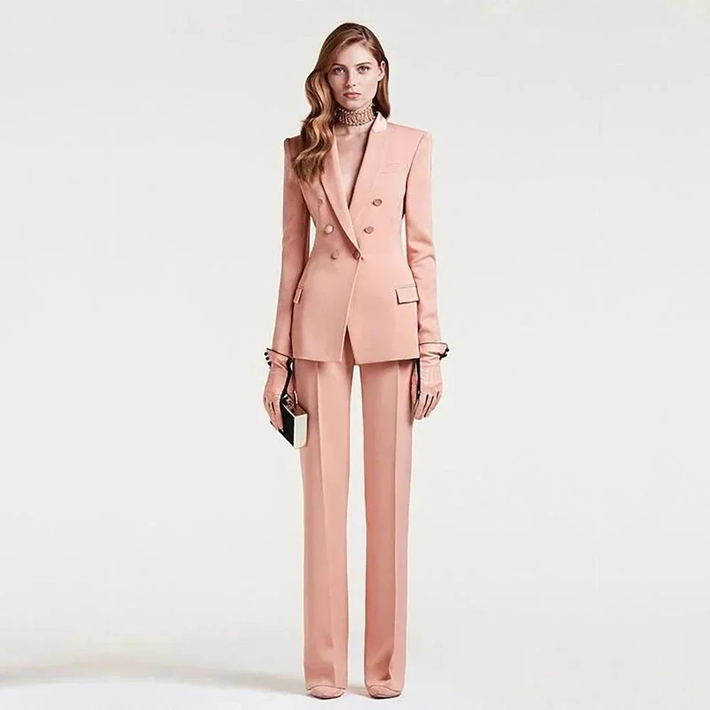 

New Jacket+Pants Women's Business Suit Female Office Uniform Ladies Formal Trouser Suit Double Breasted Lady Custom Set