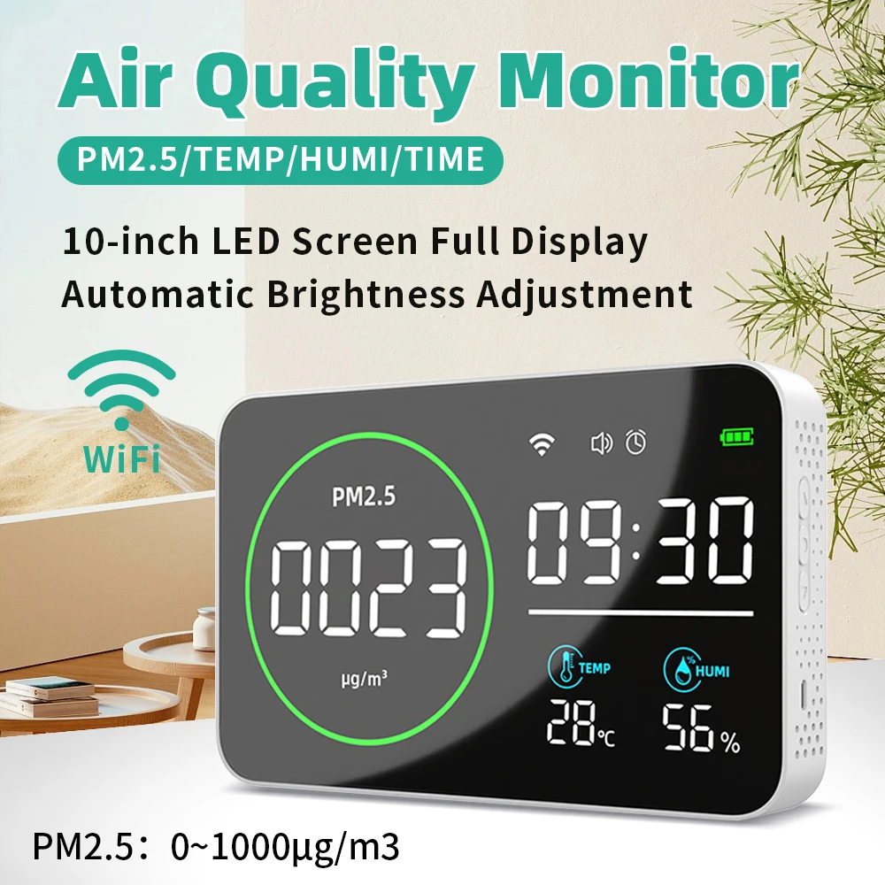 

4 in 1 WIFI Air Quality Monitor CO2 PM2.5 Meter Temperature Humidity Time Monitor Infrared Sensor Carbon Dioxide Detector Alarm