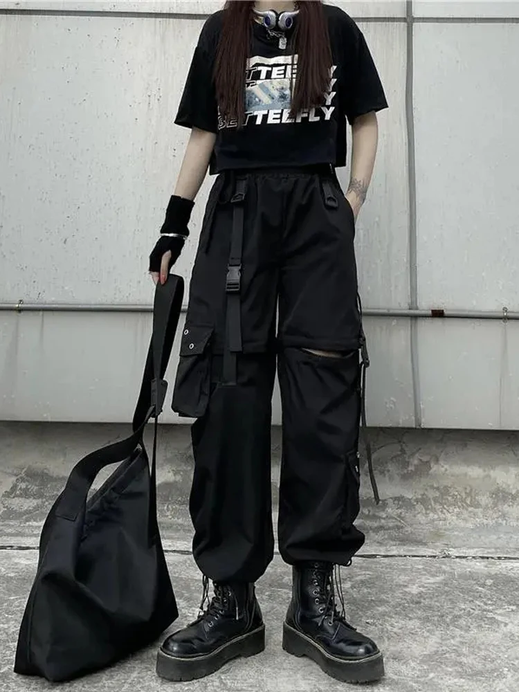 

Techwear Cargo Pants Womens Hollow Out Joggers Goth Emo Oversize Pocket Female Casual Teens Hippie Punk Harem Harajuku Trousers