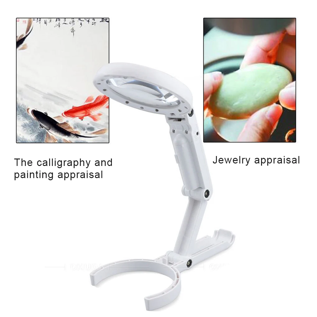 

5x 11x Dual Magnification Lens Table Light 8 LED Lighted Desktop Handheld Folding Reading Magnifier Lamp