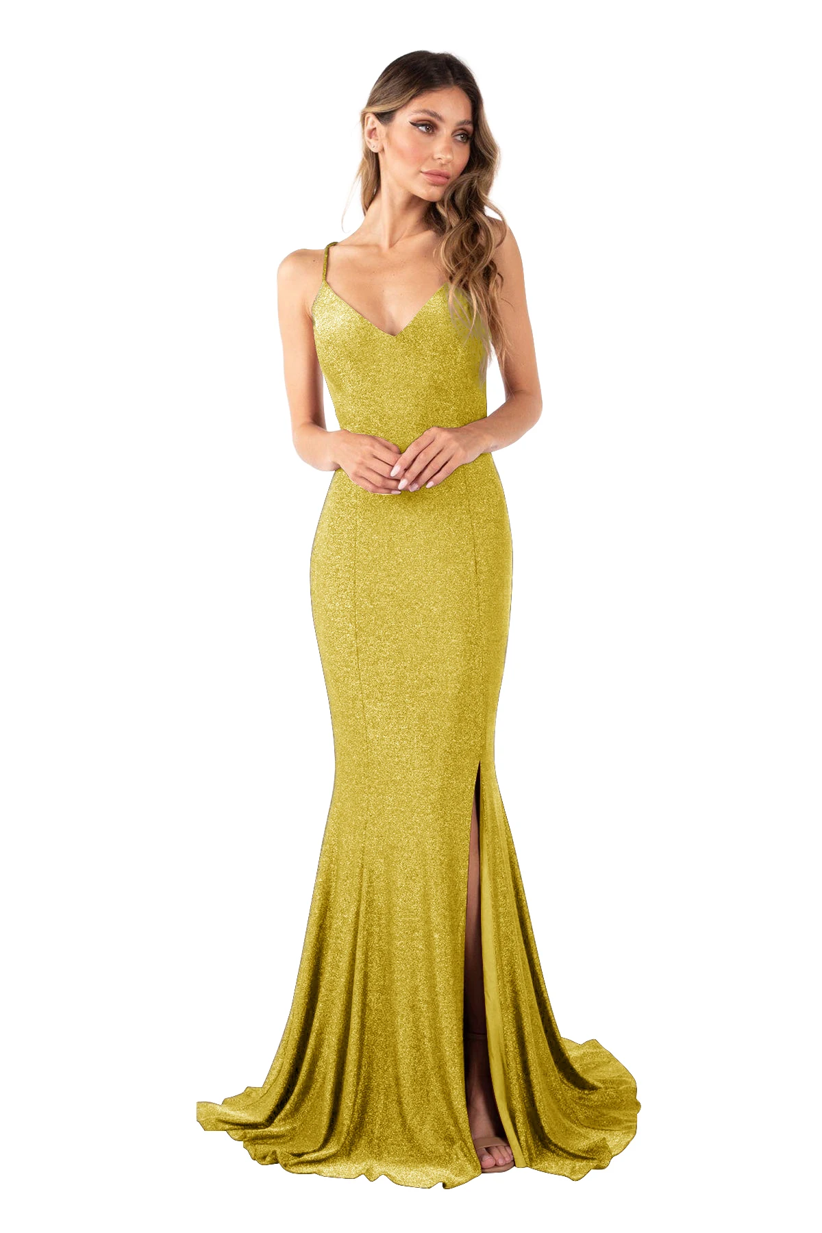 

Luxury Sequin V-Neck Bodycon Cocktail Party Gowns High Slit Backless Criss-Cross Lace Up Mermaid Spaghetti Straps Prom Dresses