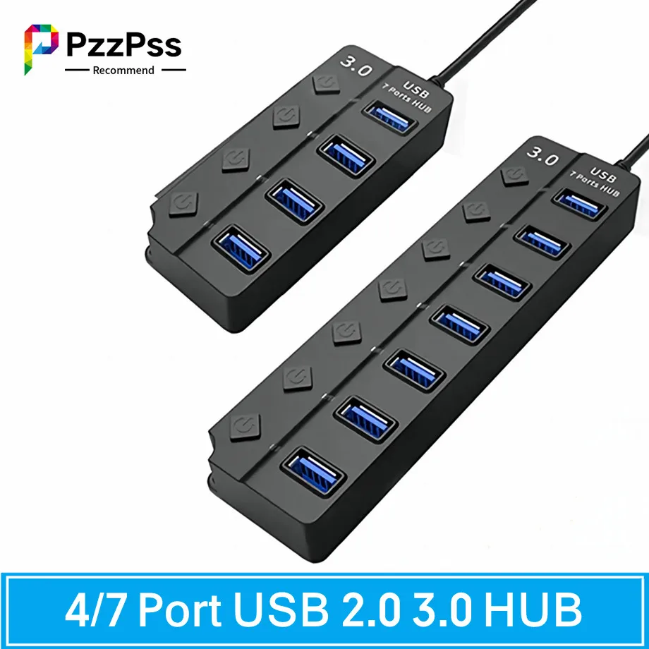 

4/7 Port Multiple Expander USB 3.0 Hub With Switch Power Adapter USB3.0 Hub USB Hub 3.0 2.0 Multi USB Splitter for Laptop PC