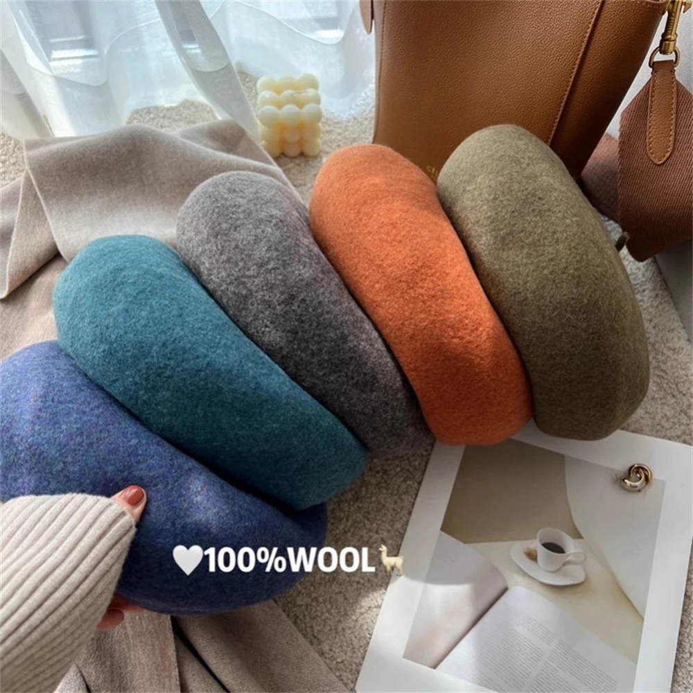 

Women's Wool Berets Retro French Artist Beanie Hat Hand Knitted Painter Hat Solid Color Elegant Lady Caps Winter Warm Beret Cap