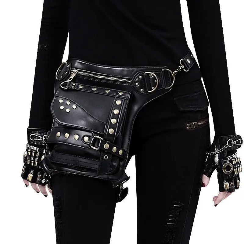 

Steampunk new women's bag retro motorcycle bag rivet waist bag men's bag card holder Fanny Pack Belt Bag Chest Bag Purse Leg Bag