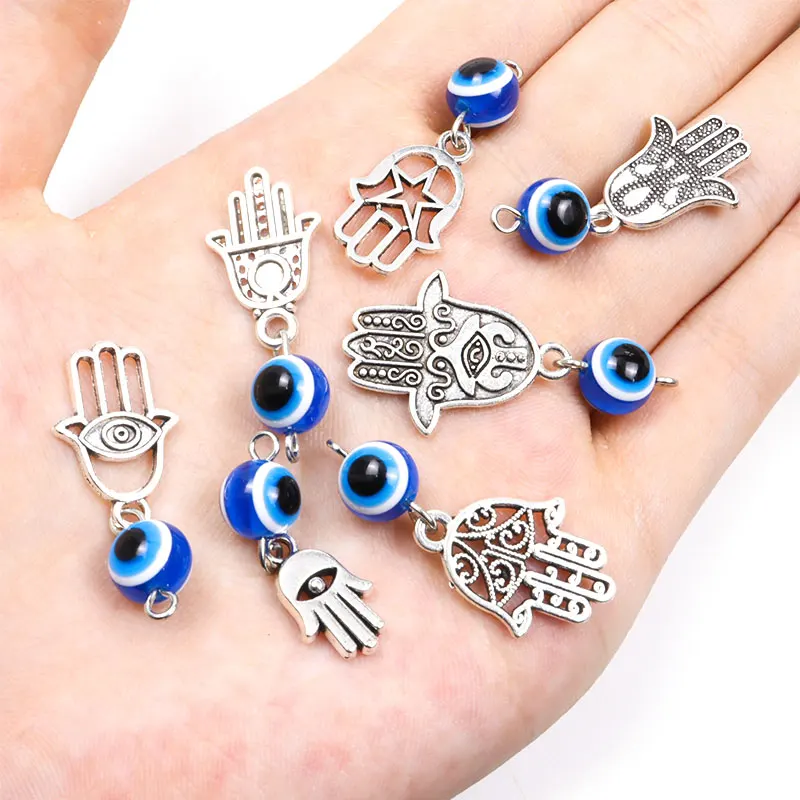 10pcs Hamsa Hand&Blue Evil Eye Charms Turkish Evil Nazar Eye Pendants For DIY Amulet Necklace Lucky Ornaments Making Accessories 10pcs Hamsa Hand&Blue Evil Eye Charms Turkish Evil Nazar Eye Pendants For DIY Amulet Necklace Lucky Ornaments Making Accessories