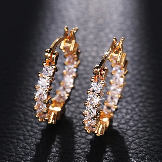 Boucles d'oreilles créoles carrées CZ pour femmes, accessoires de fiançailles de mariage brillants, bijoux chics de haute qualité, princesse de luxe, 2023 2