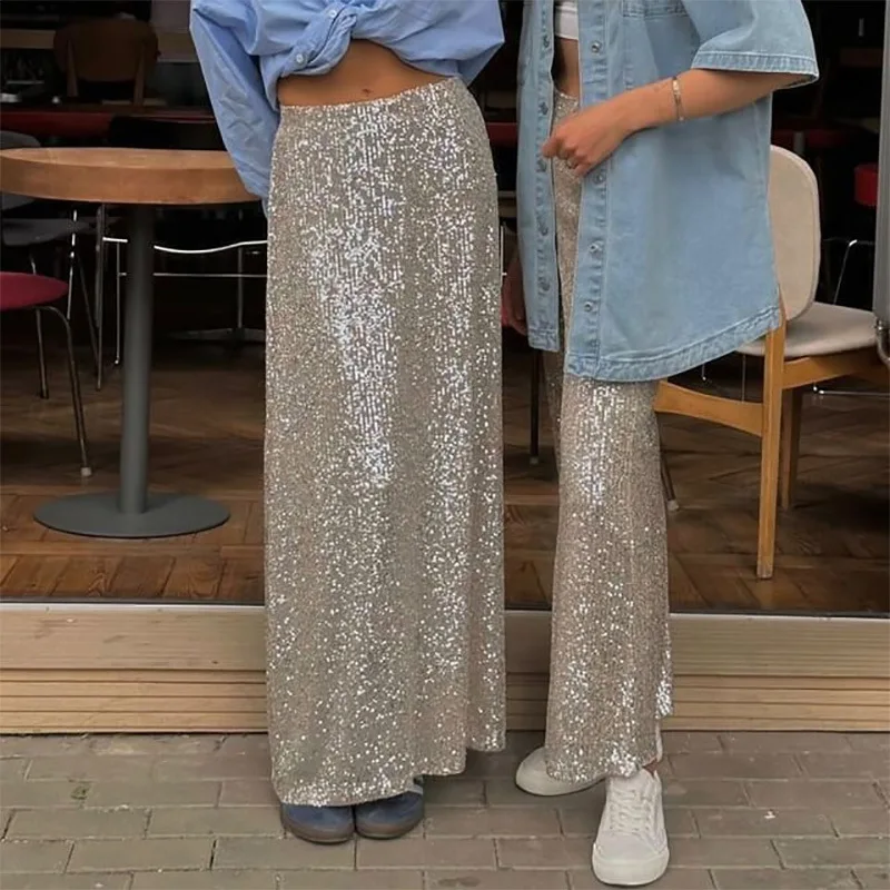 Spring Fashion Shiny Sequin Solid Party Skirt 2024 Women Elegant High Waist Loose Long Skirt Autumn Casual Split Straight Skirts
Spring Fashion Shiny Sequin Solid Party Skirt 2024 Women Elegant High Waist Loose Long Skirt Autumn Casual Split Straight Skirts