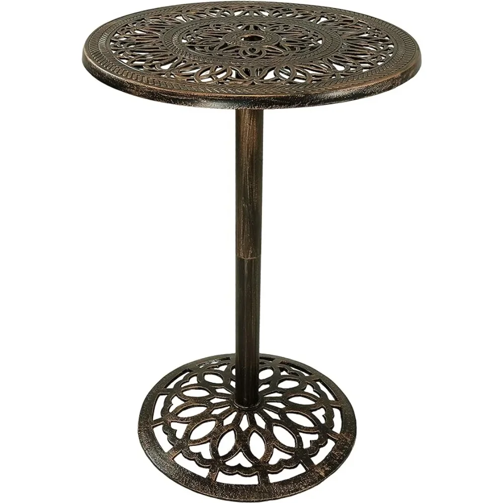 

40-Inch H Cast Iron Bar Height Patio Table - 26-Inch Tabletop Diameter - Bronze Color Available in a powder-coated finish