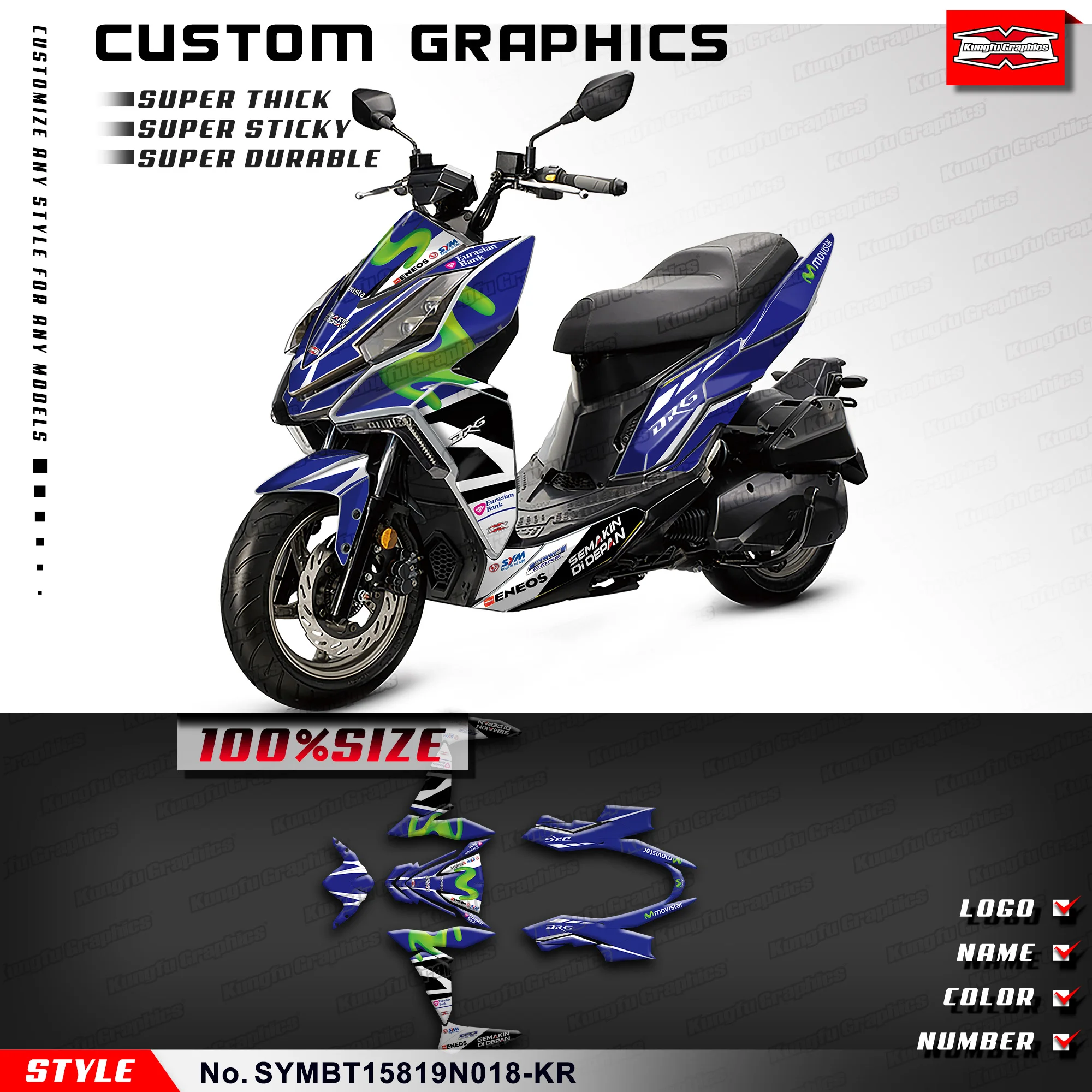 KUNGFU Графический мотоциклетный виниловый комплект для обмотки SYM DRG BT 158 2019 2020, SYMBT15819N018-KR
KUNGFU Графический мотоциклетный виниловый комплект для обмотки SYM DRG BT 158 2019 2020, SYMBT15819N018-KR
