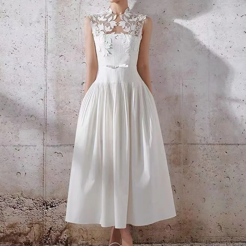 Summer Women French Style Lace Embroidery Vintage Mid-calf White Godpdess Fairy Spliced Slim Swing Pleated Bow Elegant Dress
Summer Women French Style Lace Embroidery Vintage Mid-calf White Godpdess Fairy Spliced Slim Swing Pleated Bow Elegant Dress
