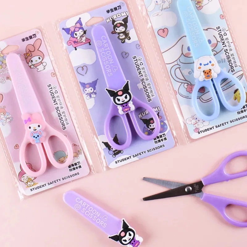 

Sanrio Kuromi Hand Made Scissors Cinnamoroll Melody Kawaii Children Safety Silicone Shell Kid Stationery School Supplies Gift