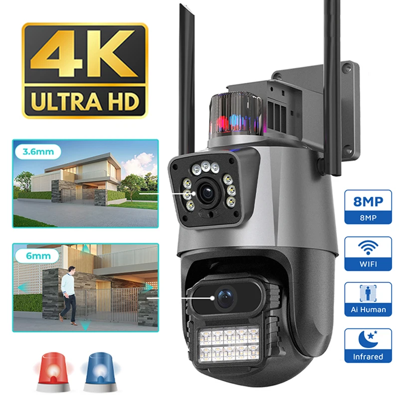4K 8MP Wifi Camera Dual Lens Auto Tracking 2 Ways Audio Wireless Surveillance Camera Smart Home Security Protection IP Cam
4K 8MP Wifi Camera Dual Lens Auto Tracking 2 Ways Audio Wireless Surveillance Camera Smart Home Security Protection IP Cam