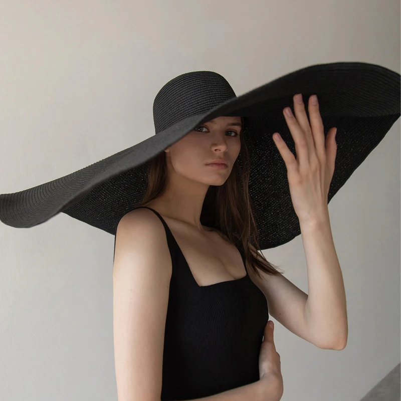 Шляпа от солнца с широкими полями женская большая пляжная соломенная шляпа для