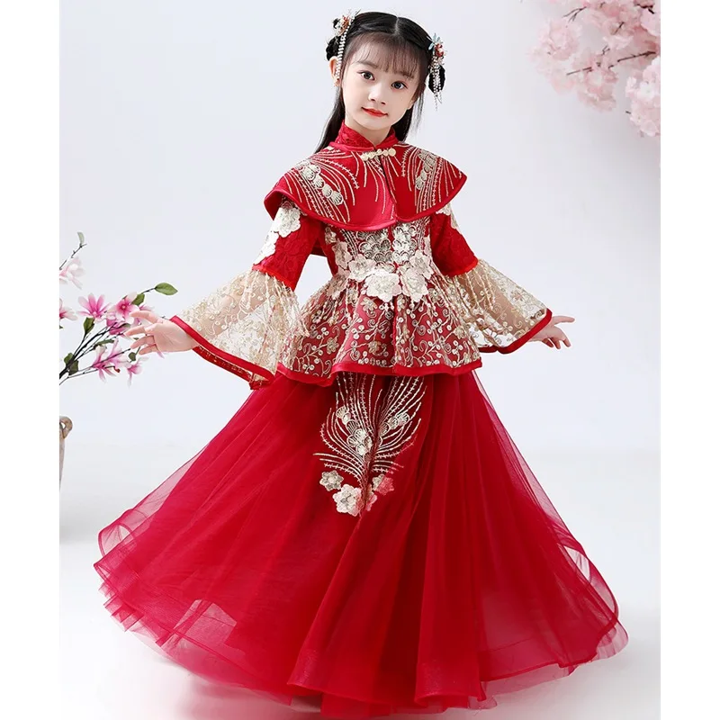 Hanfu Kid China Vintage Fairy Burgundy Dress Clothing Girls New Year Sparkly Sequins Dancer Costume Chinese Traditional Clothes
Hanfu Kid China Vintage Fairy Burgundy Dress Clothing Girls New Year Sparkly Sequins Dancer Costume Chinese Traditional Clothes