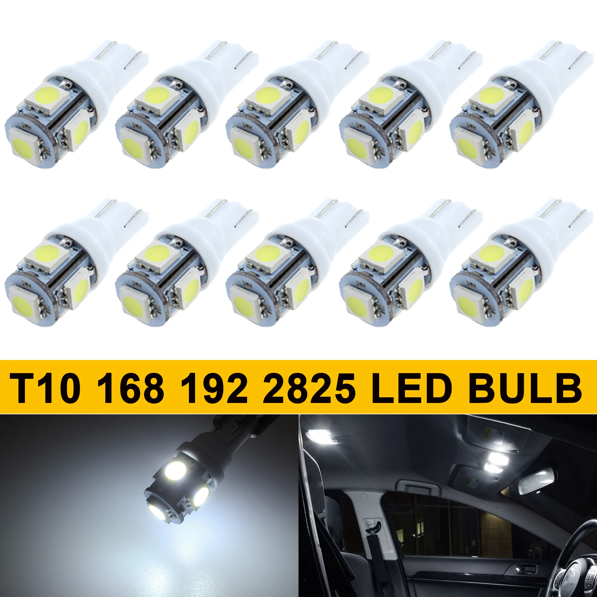 

Winetis 10X 194 LED Bulb 6000K White 168 T10 2825 5SMD Replacement Bulbs for Interior Dome Map Door Courtesy License Plate Light
