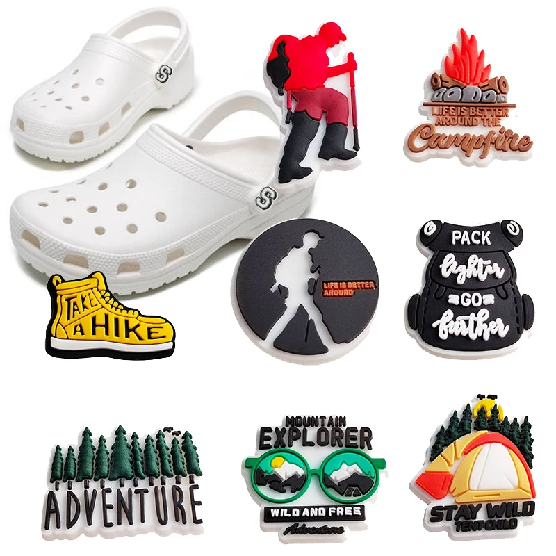 

8-pack Outdoor Hiking Vacation Pins Croc Charms For Shoe Camping Croc Pin Accessories Garden Slipper Decoration Wholesale Bulk