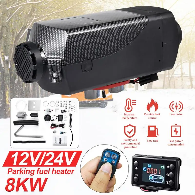 Winter Car Parking Heater 8KW 12V/24V LCD Monitor Remote Control Car Air Diesel Heater for Car Trucks RV Boats Trailer Motorhome
Winter Car Parking Heater 8KW 12V/24V LCD Monitor Remote Control Car Air Diesel Heater for Car Trucks RV Boats Trailer Motorhome