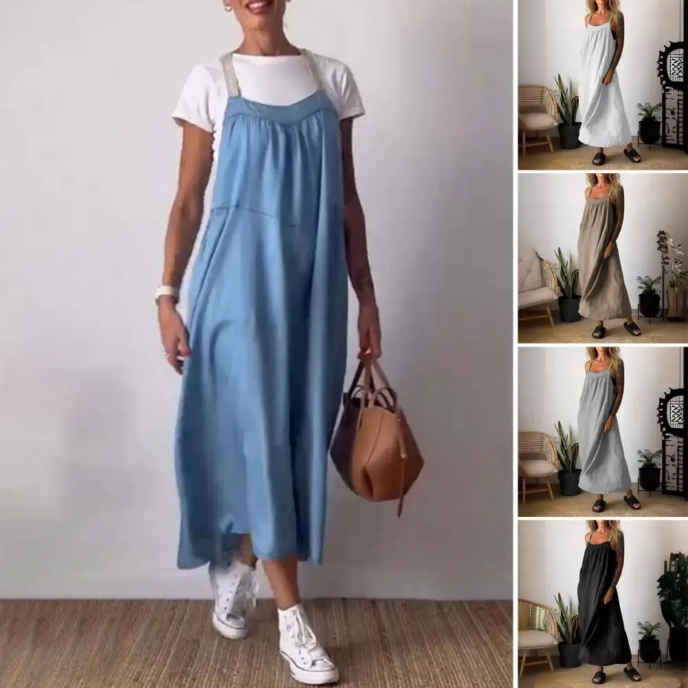 Lady Sleeveless Dress Bohemian Style Women's Summer Midi Sundress with Side Pockets Low-cut Back Sleeveless A-line Dress in Pure
Lady Sleeveless Dress Bohemian Style Women's Summer Midi Sundress with Side Pockets Low-cut Back Sleeveless A-line Dress in Pure