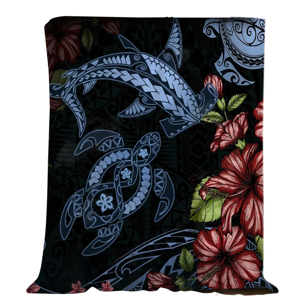 

HX Fashion Flannel Blankets Polynesia Turtle Shark Tattoo Pattern Blanket Throw Summer Keep Warm Air Conditioner Quilt