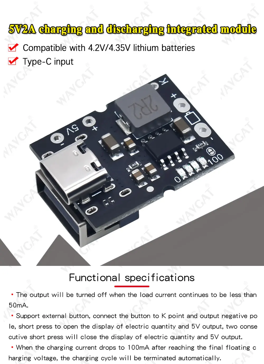 Type-C USB 5V 2A Battery Charging Discharging Boost Module –