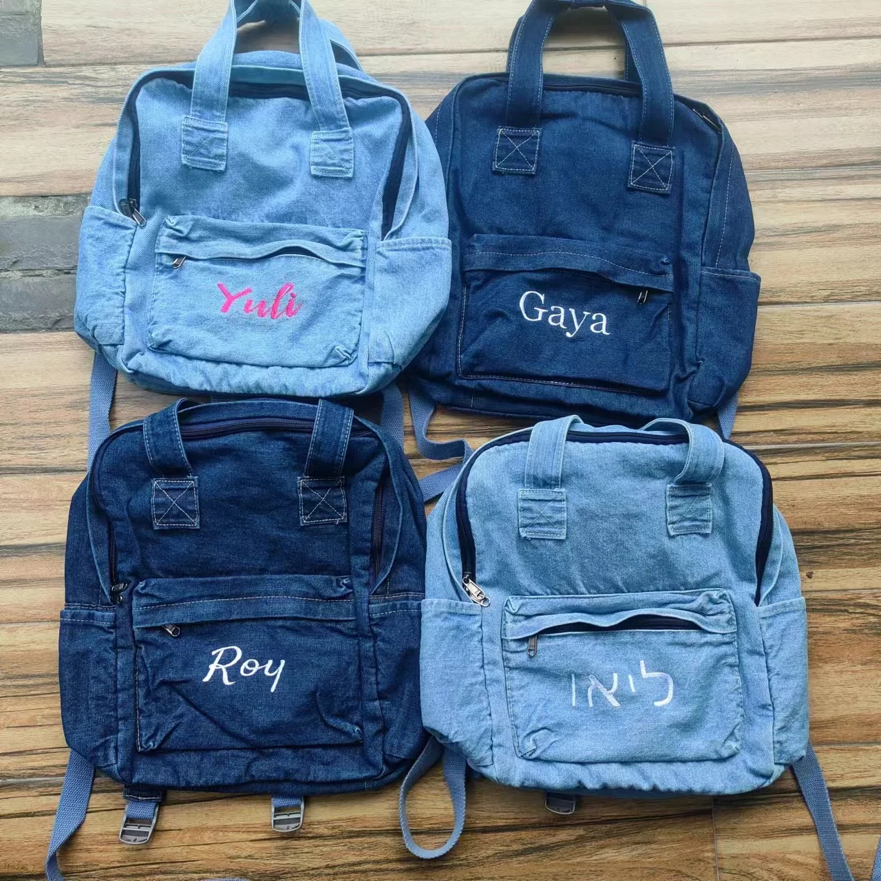 

New High School Student Backpack Simple Denim Canvas Backpack with Embroidered Name Girl's Large Capacity Schoolbags Custom Gift