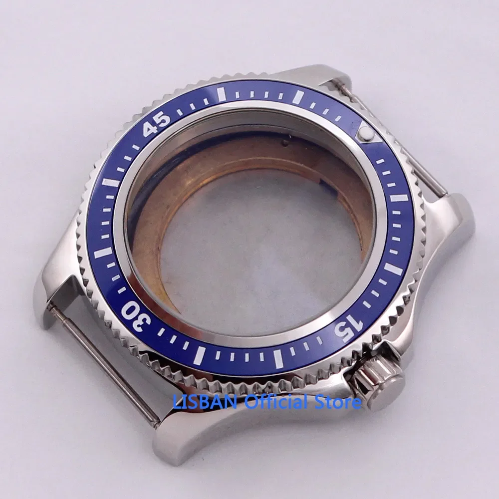 

44mm Blue Ceramic Rotating Bezel 316L Stainless Steel Watch Case Fit ETA 2836 MIYOTA 8215 821A DG 2813 Movement