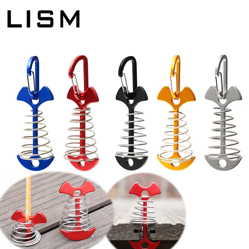 

Camping Deck Anchor Pegs Windproof Aluminium Alloy Fishbone Tent Stakes Plank Floor Tent Hooks Fixed Nails with Spring Buckle