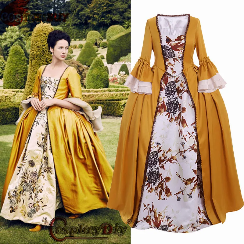 

Cosplaydiy Outlander Claire Randall Cosplay Costume Tudor Marie Antoinette Rococo Baroque Victorian Ball Gown Women Yellow Dress