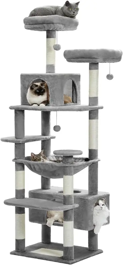 

PAWZ Road Large 72 Inch Cat Tree and Tower for Indoor Cats - With Sisal-Covered Scratching Posts, Padded Perches, Condos, and Ba