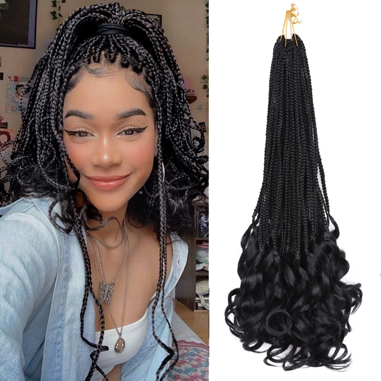 

French Curl Crochet Hair 24 Inch French Curl Braiding Hair Crochet Braids with Curly Ends Ombre Goddess Box Braids Crochet Hair