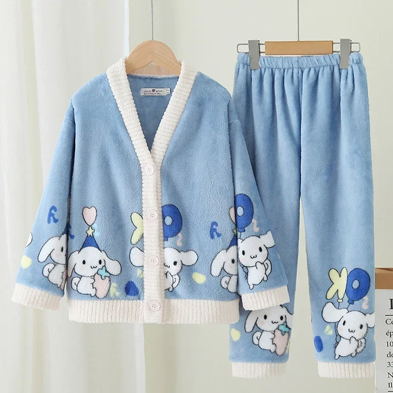 Kawaii Sanrio Kuromi Cinnamoroll Children Cardigan Pajamas Cute My Melody Winter Warm Coral Fleece Thicken Girl Home Pajamas Set
Kawaii Sanrio Kuromi Cinnamoroll Children Cardigan Pajamas Cute My Melody Winter Warm Coral Fleece Thicken Girl Home Pajamas Set
