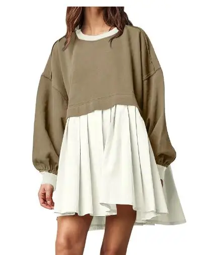 

Women Oversized Sweatshirt Dress Patchwork Crewneck Long Sleeve Pullover Tops Sweatshirts Flowy Mini Dress